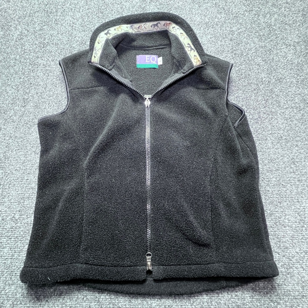 EQ Polartec Fleece Vest Womens Fitted Large Black Equestrian Horse Print Trim